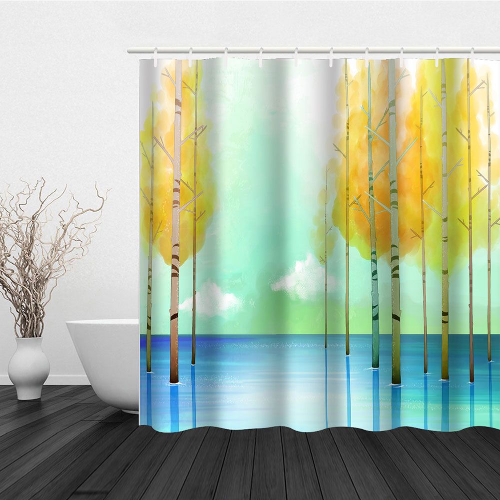 Small Tree Pattern Waterproof Mildew Proof Shower Curtain with Hooks Bathroom Decor150x180cm