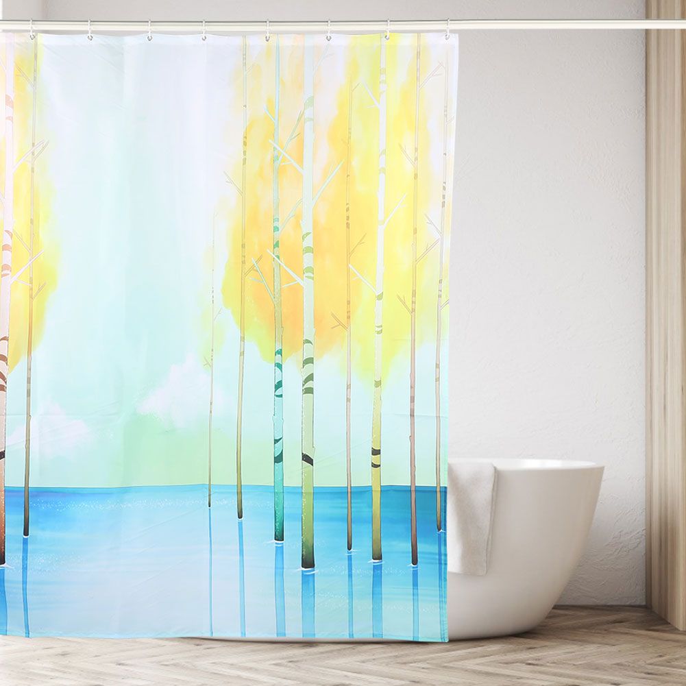 Small Tree Pattern Waterproof Mildew Proof Shower Curtain with Hooks Bathroom Decor150x180cm