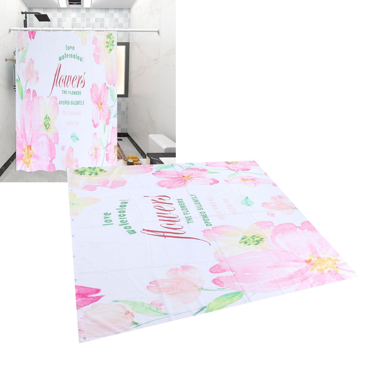 Summer Floral Pattern Shower Curtain with Hook Bathroom Curtain for Home Bathtubs180x200cm
