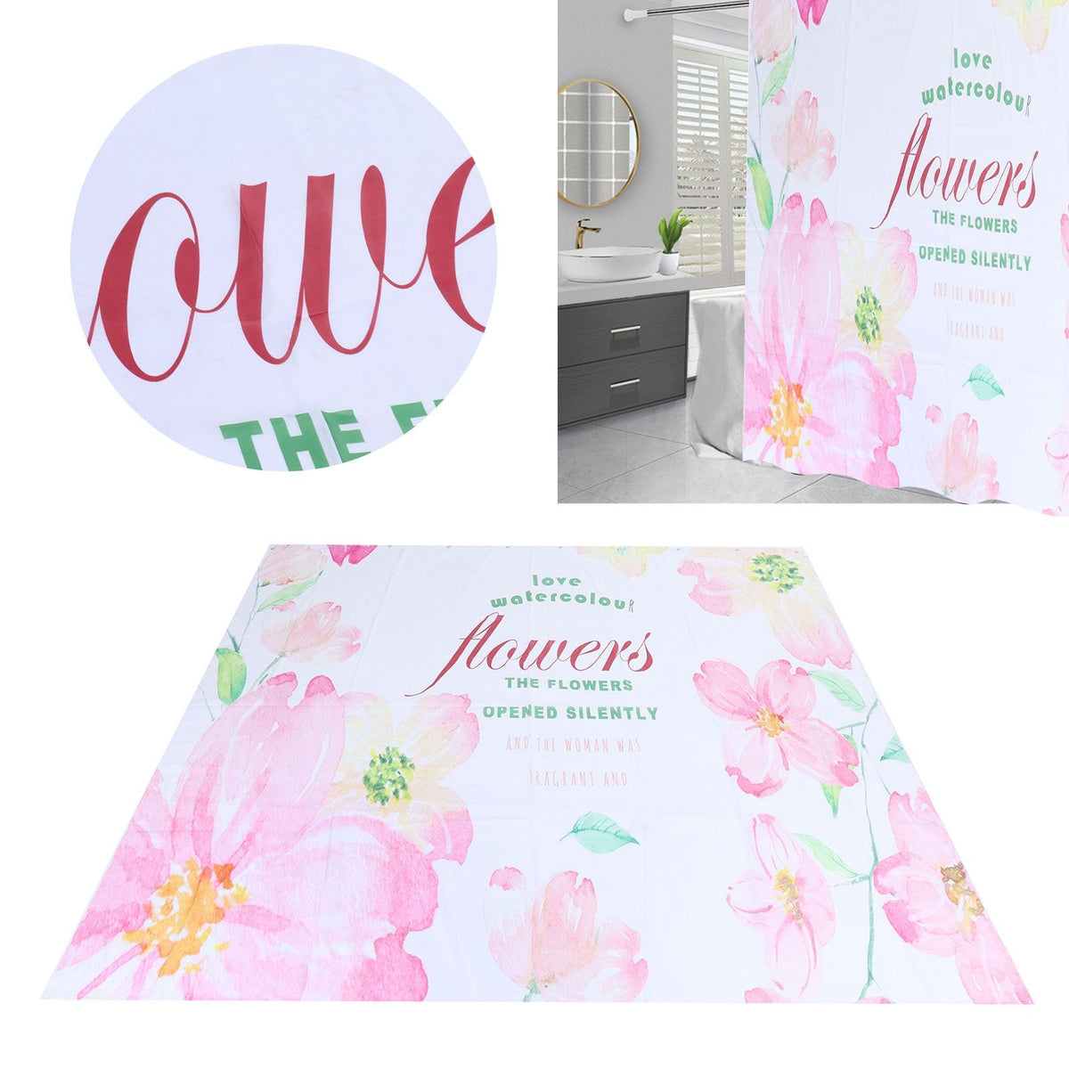 Summer Floral Pattern Shower Curtain with Hook Bathroom Curtain for Home Bathtubs180x200cm