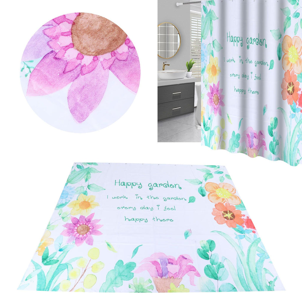 Floral Pattern Shower Curtain Summer Polyester Waterproof Curtain Bathroom Home Decoration5.9x5.9ft
