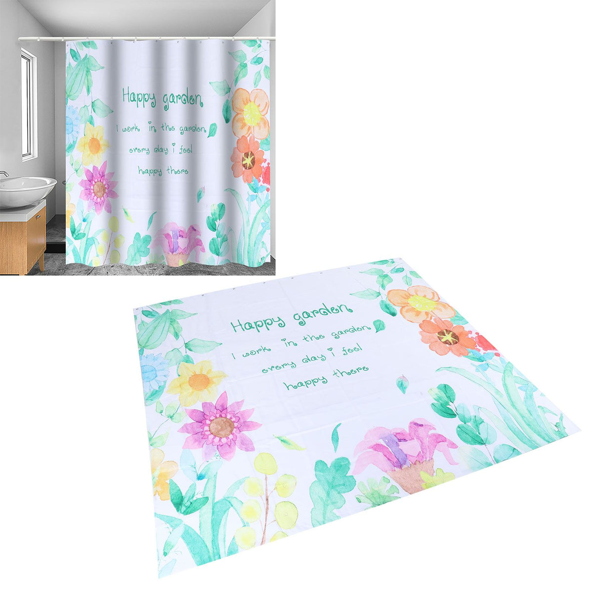 Floral Pattern Shower Curtain Summer Polyester Waterproof Curtain Bathroom Home Decoration5.9x5.9ft