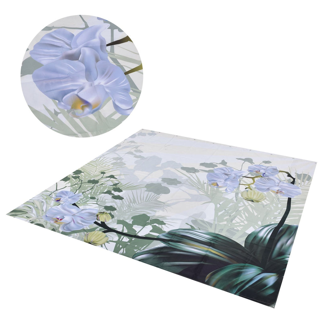 Flower Plants Pattern Shower Curtain Waterproof Polyester Bathroom Curtain with Hooks180x200cm