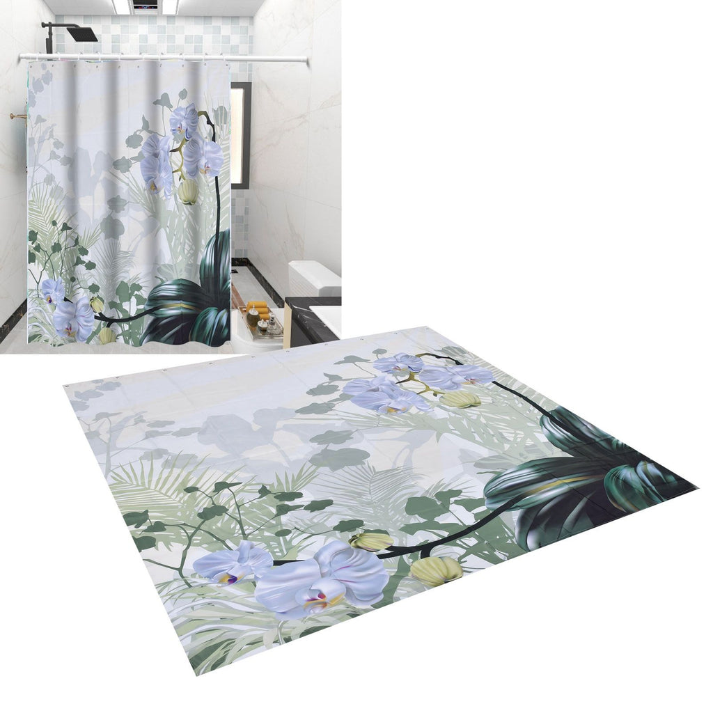 Flower Plants Pattern Shower Curtain Waterproof Polyester Bathroom Curtain with Hooks180x200cm