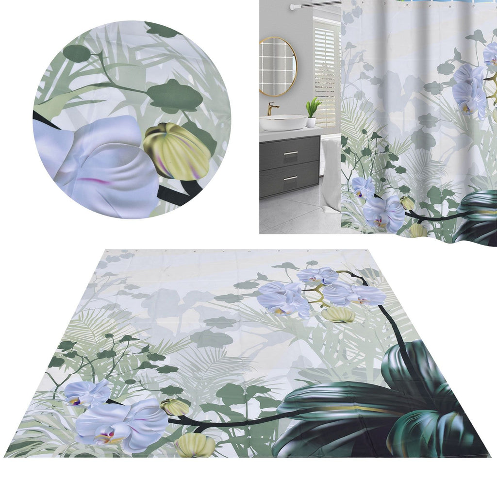Flower Plants Pattern Shower Curtain Waterproof Polyester Bathroom Curtain with Hooks180x200cm