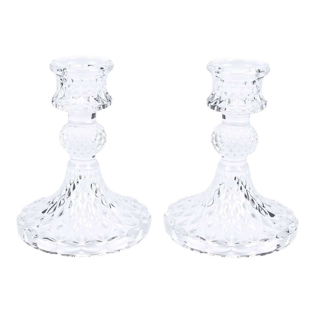 Candlestick Holders Set Clear Glass Taper Candle Holders for Wedding Party Romantic Dinner Festival Windowsill Decor 2pcs