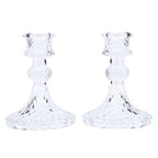 Candlestick Holders Set Clear Glass Taper Candle Holders for Wedding Party Romantic Dinner Festival Windowsill Decor 2pcs