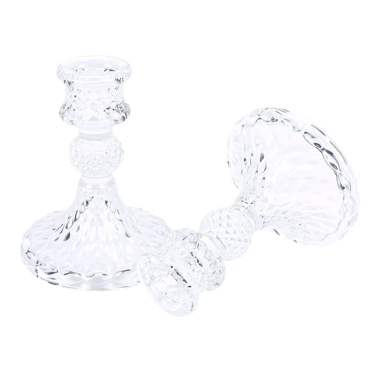 Candlestick Holders Set Clear Glass Taper Candle Holders for Wedding Party Romantic Dinner Festival Windowsill Decor 2pcs