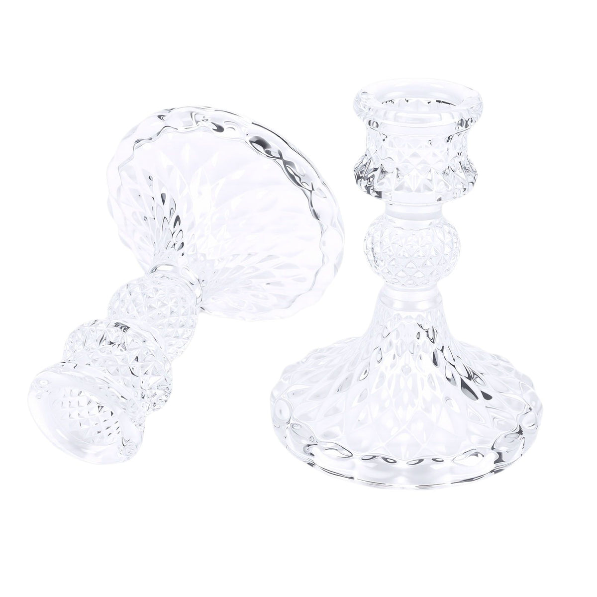 Candlestick Holders Set Clear Glass Taper Candle Holders for Wedding Party Romantic Dinner Festival Windowsill Decor 2pcs