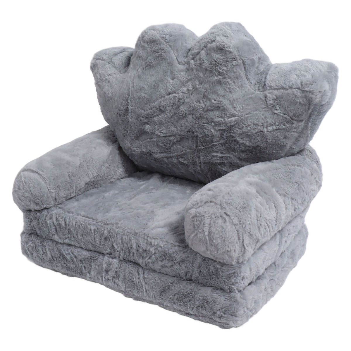 Folding Crown Seat Cushion Chair Cushion Girl Princess Baby Children Small Sofa with Backrest Rabbit Hair Gray 2 Layers