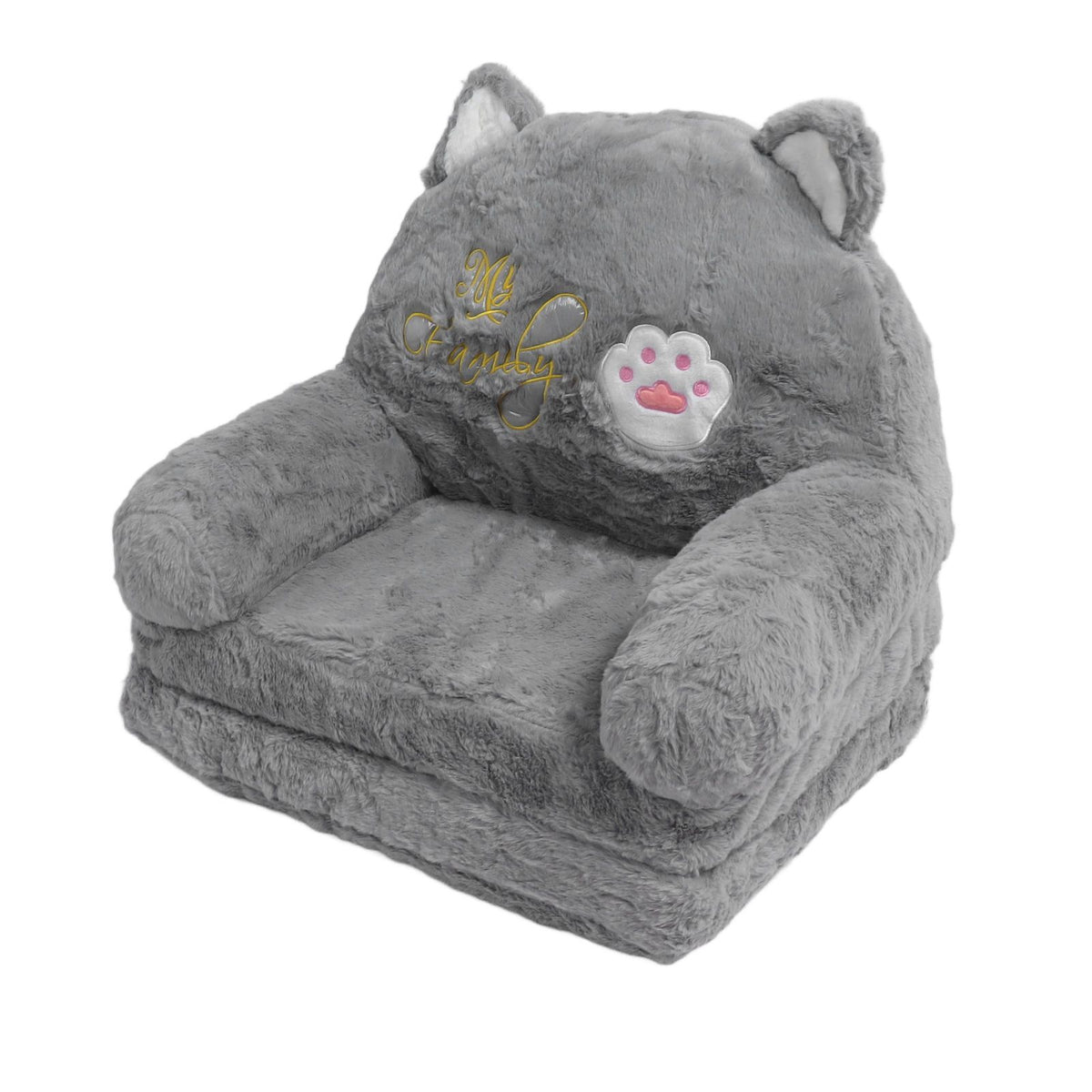 Kids Sofa for Baby Toddler Cute Cartoon Cat Convertible Armrest Chair Fold Out Couch Bed for Napping Playing Sleeping Grey 2 Layers