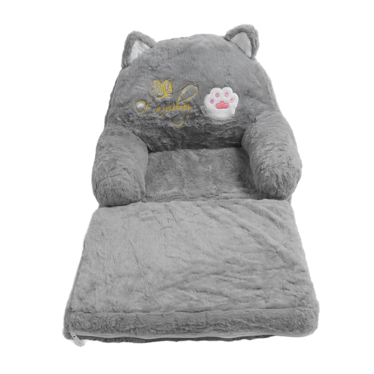 Kids Sofa for Baby Toddler Cute Cartoon Cat Convertible Armrest Chair Fold Out Couch Bed for Napping Playing Sleeping Grey 2 Layers