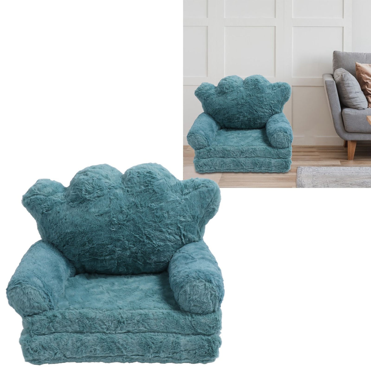 Flip Out Chair Green Fold Out Couch Crown Cute Soft Comfortable Kids Sofa for Boys Girls Home School Kindergarten 2 Layer