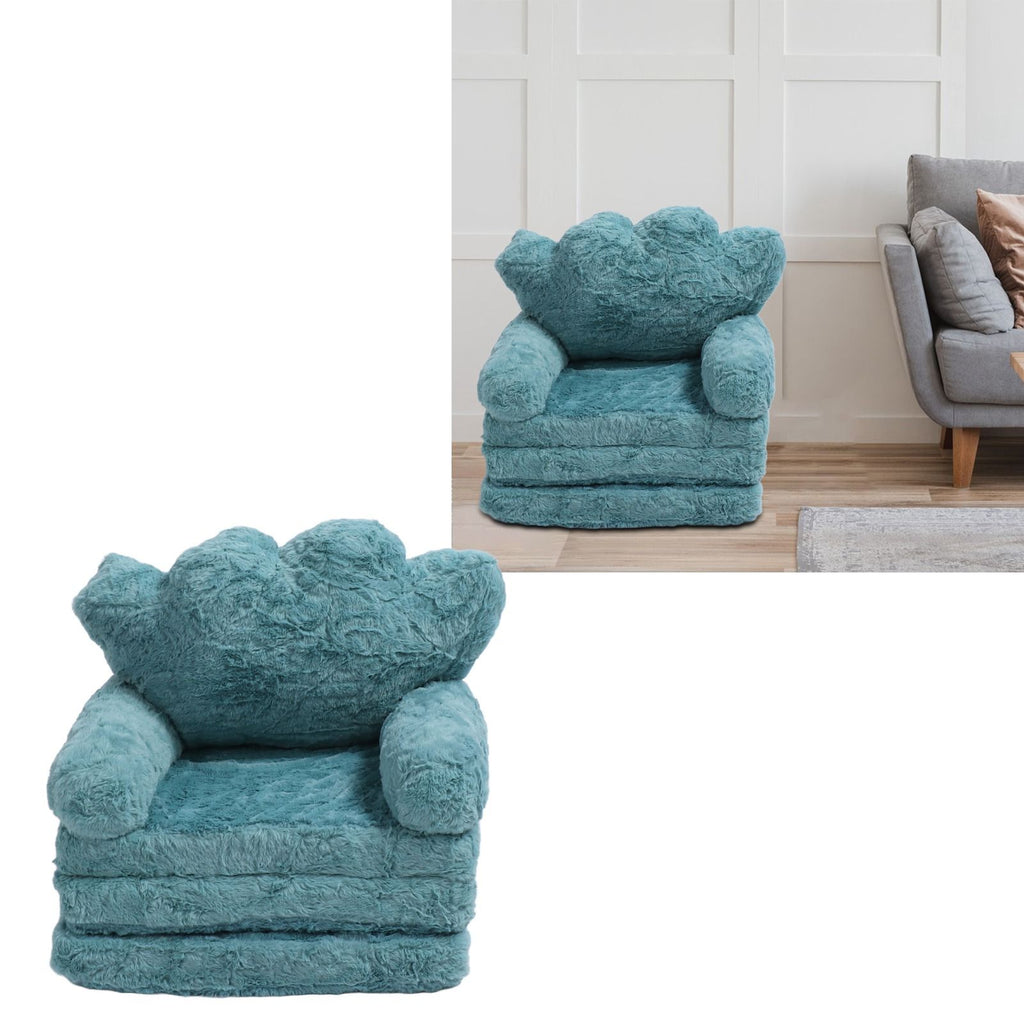 Flip Out Chair Green Fold Out Couch Crown Cute Soft Comfortable Kids Sofa for Boys Girls Home School Kindergarten 3 Layer