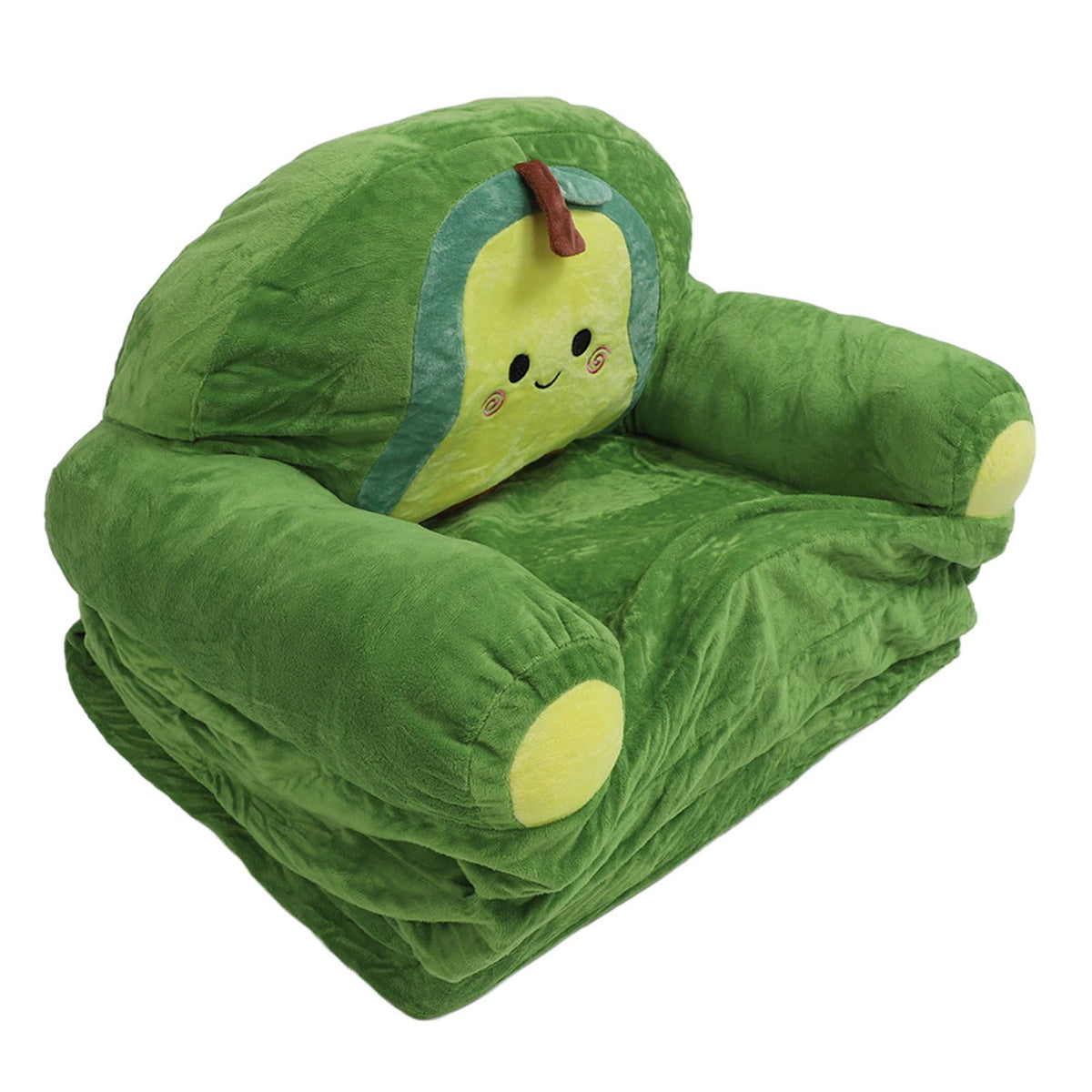 Foldable Kids Sofa Cute Cartoon Design Short Plush Soft Comfortable Portable Children Couch for Home Avocado
