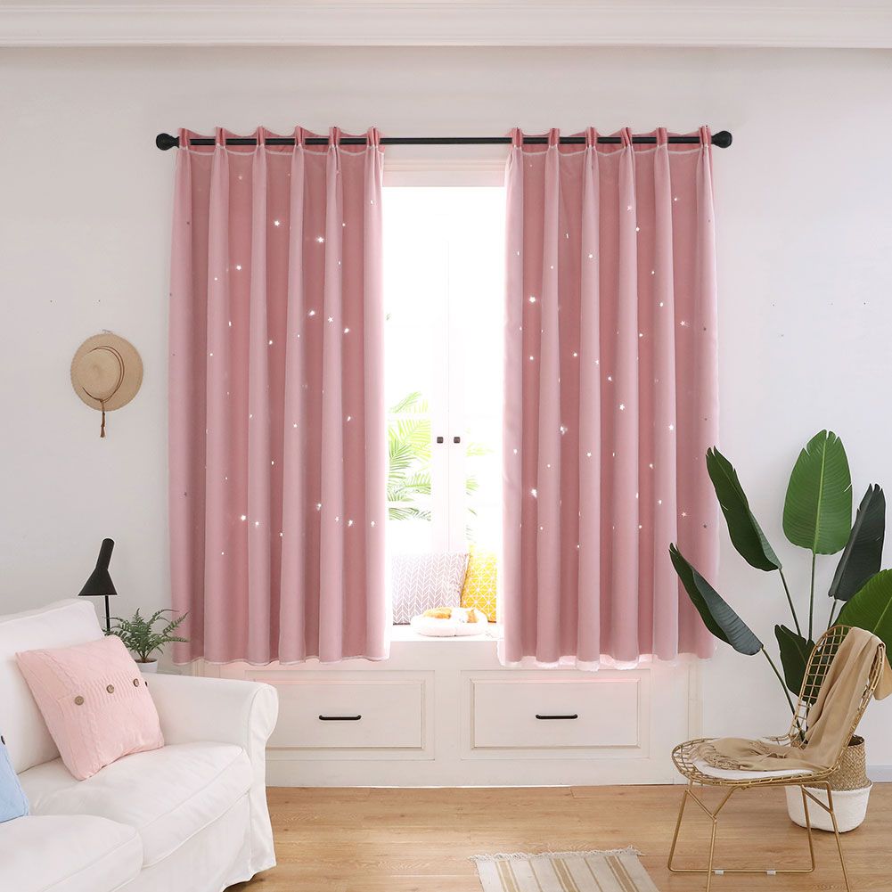Hollow Out Star Style Window Voile Tulle Curtain Sheer Panels Bedroom Living Room DecorPink
