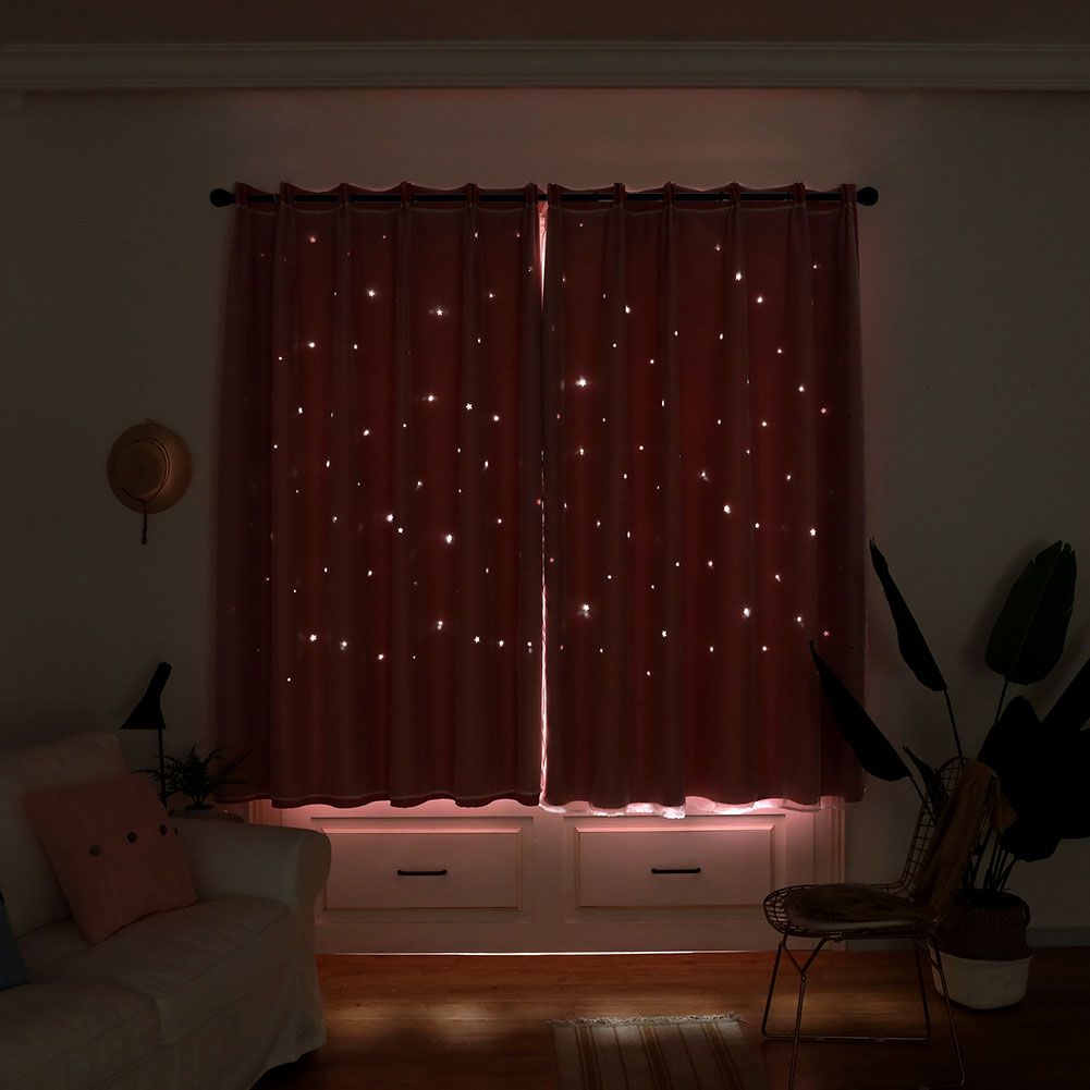 Hollow Out Star Style Window Voile Tulle Curtain Sheer Panels Bedroom Living Room DecorPink