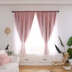 Hollow Out Star Style Window Voile Tulle Curtain Sheer Panels Bedroom Living Room DecorPink