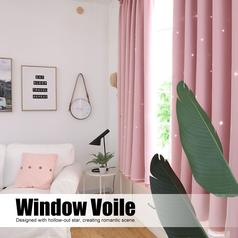 Hollow Out Star Style Window Voile Tulle Curtain Sheer Panels Bedroom Living Room DecorPink
