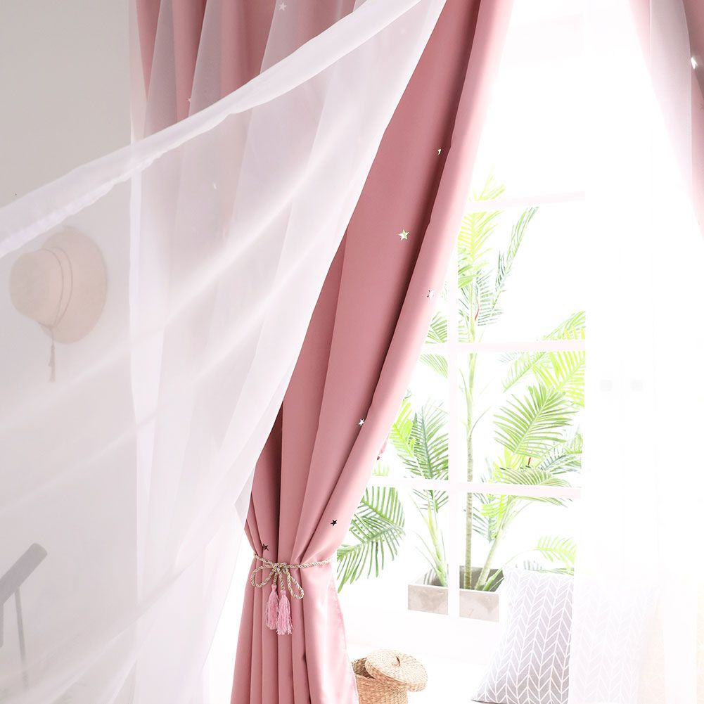 Hollow Out Star Style Window Voile Tulle Curtain Sheer Panels Bedroom Living Room DecorPink