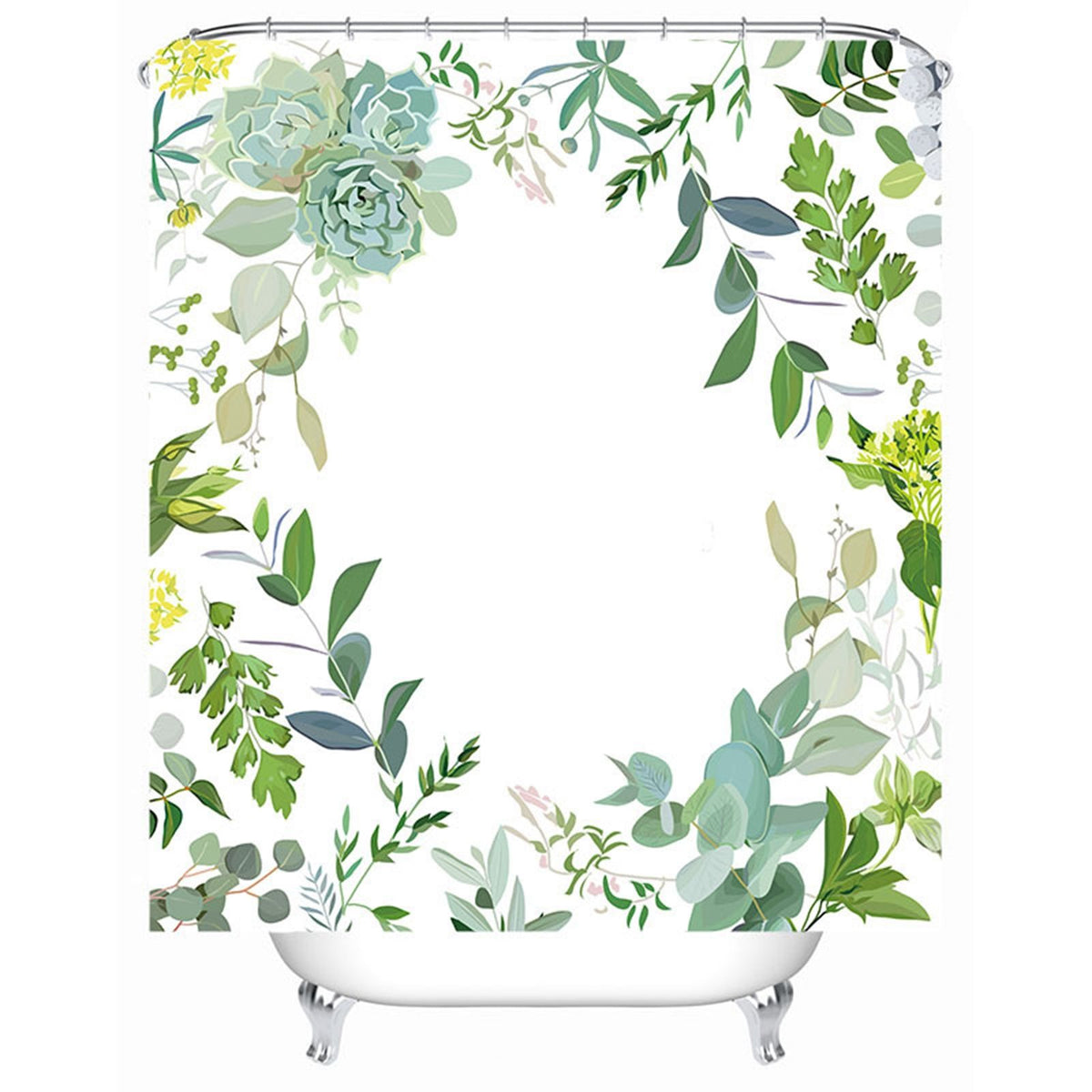 Shower Curtain Simple Style Plant Leaves Pattern Bathroom Shower Partition Curtain with Hooks Curtain for Home Hotel