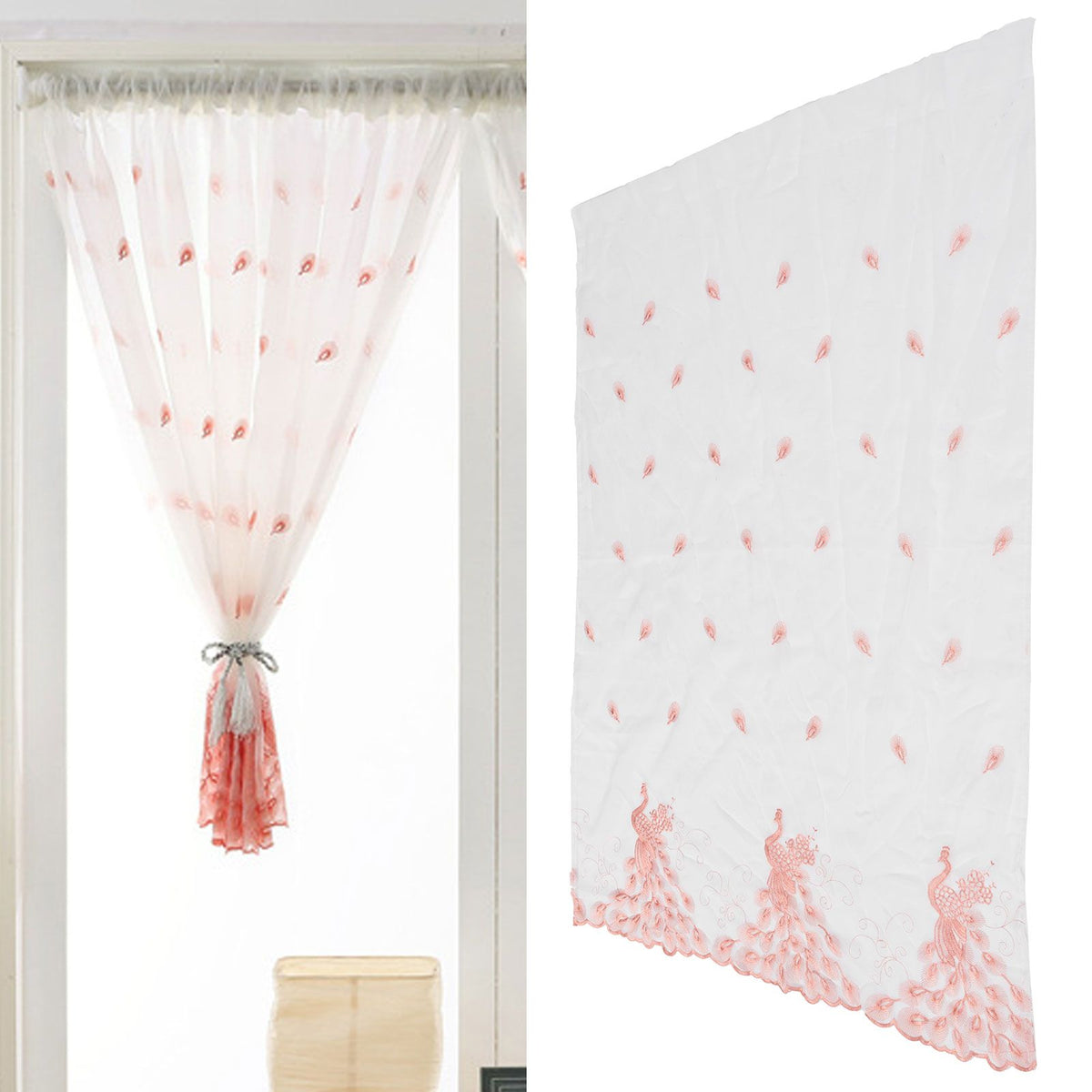 Curtain Peacock Embroidered Pattern Window Screening Curtain for Living Room Bedroom