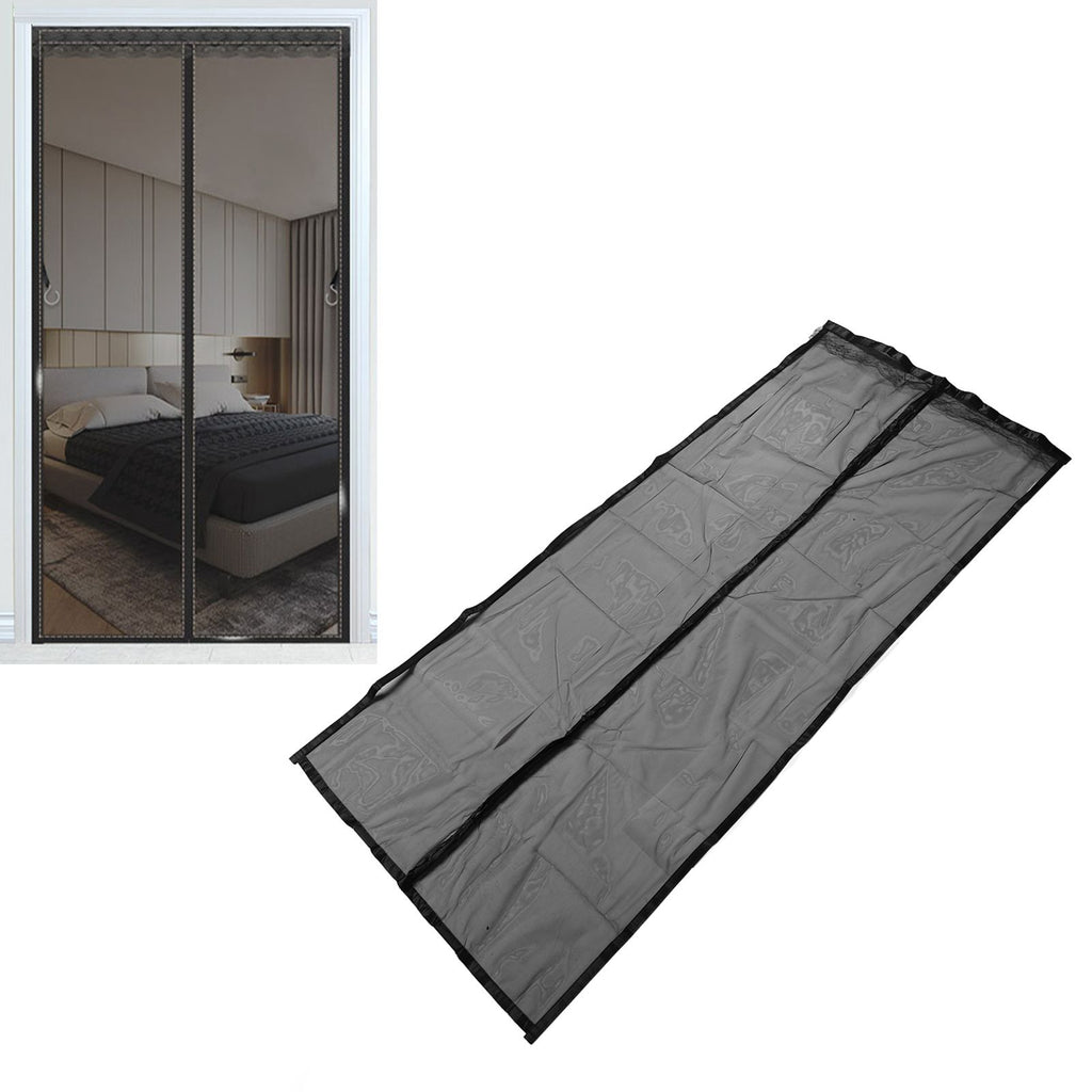 Magnetic Closure Mute Door Curtain Household Anti Bugs Door Curtain Screen with Hook and Loop Solid Black Hook 90x220