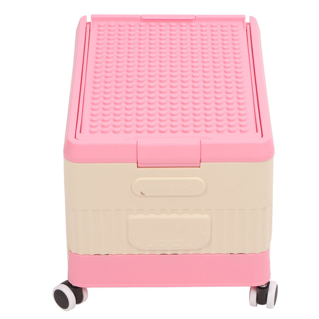 Rolling Toy Storage Bin Toy Storage Organizer Bin with Lid Wheels Children Building Blocks Organizer Pink