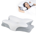 Cervical Pillow Memory Foam Soft Breathable Ergonomic Thickened Ice Silk Neck Support Pillow for Adults Sleeping White Gray Dot Jacquard