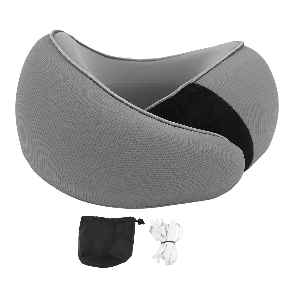 Heating Travel Pillow for Airplanes Memory Foam Slow Rebound Portable USB Neck Wrap Pillow with Storage Bag for Sleeping Car Dark Gray 26x24x14cm/10.2x9.4x5.5in