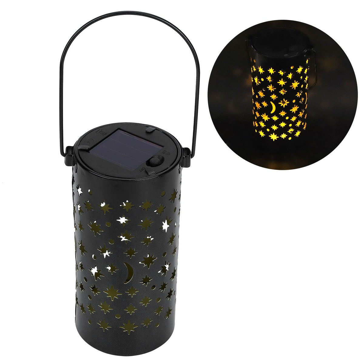 Outdoor Garden Patio Iron Hollow LED Solar Lamp Waterproof Landscape Light (Star Moon Light)