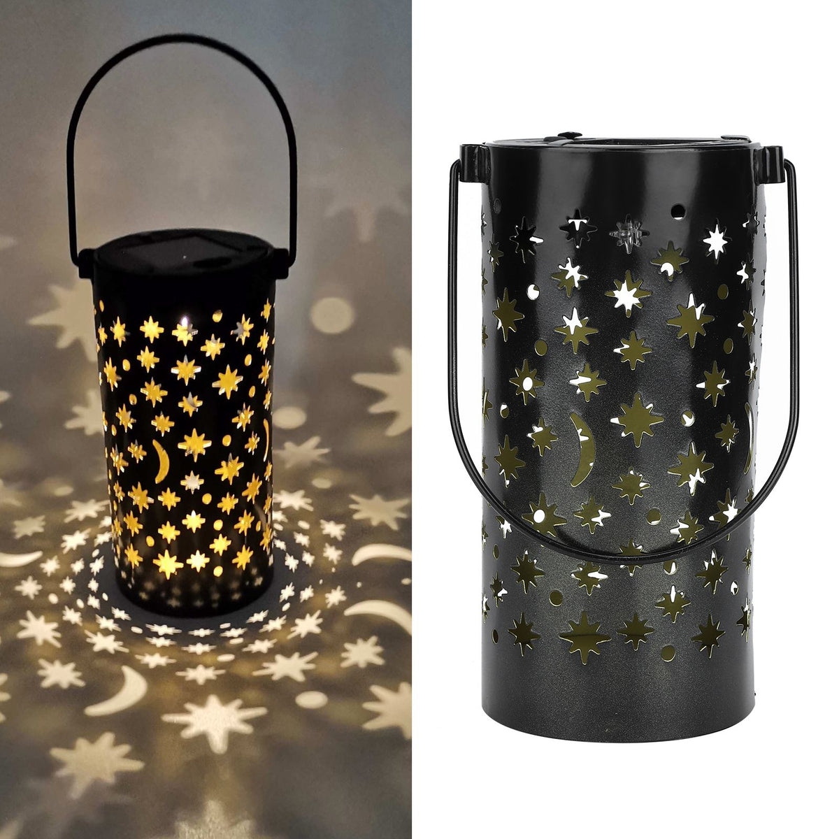 Outdoor Garden Patio Iron Hollow LED Solar Lamp Waterproof Landscape Light (Star Moon Light)