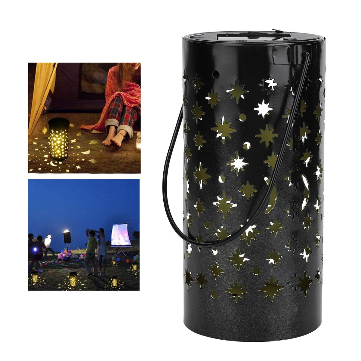 Outdoor Garden Patio Iron Hollow LED Solar Lamp Waterproof Landscape Light (Star Moon Light)