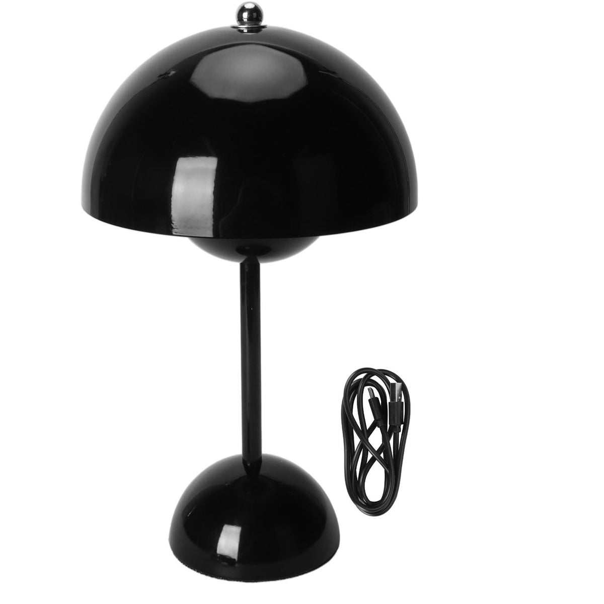 Cordless Table Lamp Iron Touch Dimmable USB Rechargeable Modern LED Bedside Reading Lamp with Mushroom Dome for Bedroom Living Room Office Black