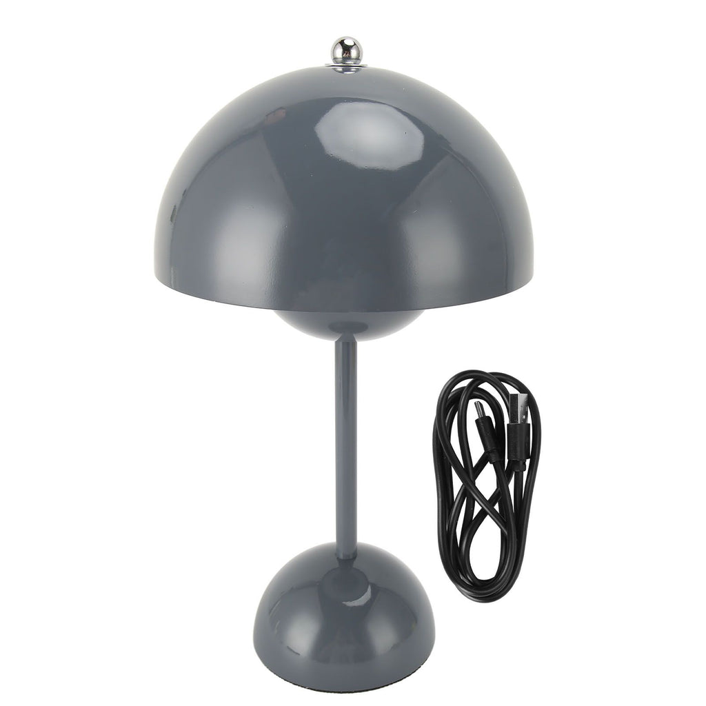 Cordless Table Lamp Iron Touch Dimmable USB Rechargeable Modern LED Bedside Reading Lamp with Mushroom Dome for Bedroom Living Room Office Grey