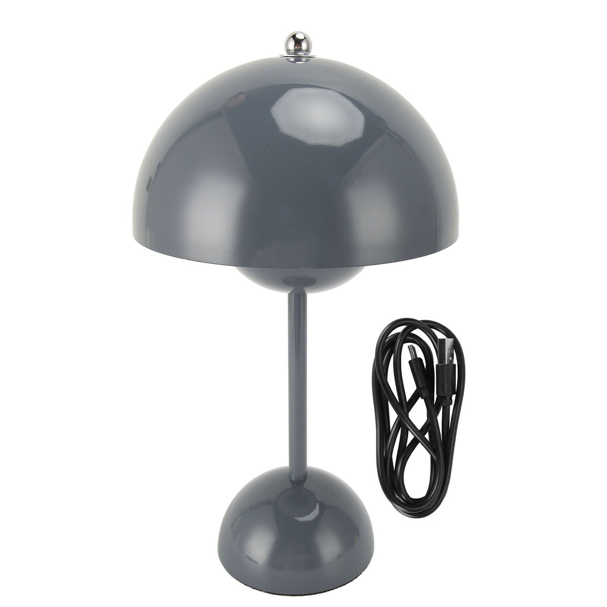 Cordless Table Lamp Iron Touch Dimmable USB Rechargeable Modern LED Bedside Reading Lamp with Mushroom Dome for Bedroom Living Room Office Grey