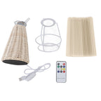 Pleated Table Lamp with Remote Control Modern Beige Fabric Shade Rattan Base Nightstand Lamp for Bedside Living Room Home Office Decor