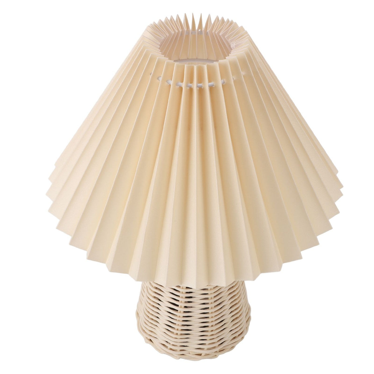 Pleated Table Lamp with Remote Control Modern Beige Fabric Shade Rattan Base Nightstand Lamp for Bedside Living Room Home Office Decor