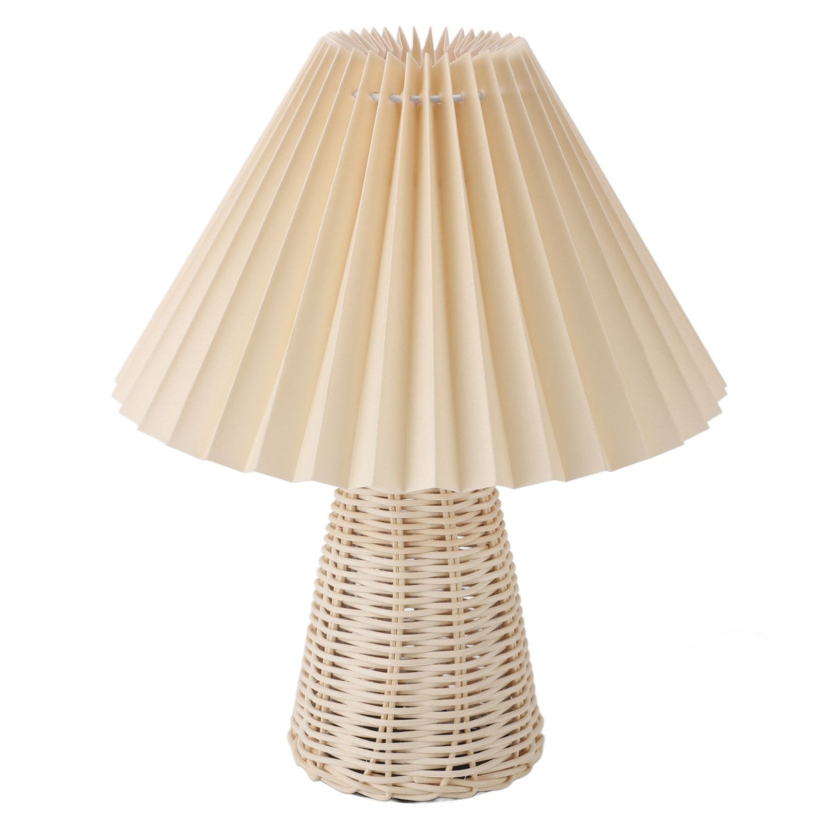 Pleated Table Lamp with Remote Control Modern Beige Fabric Shade Rattan Base Nightstand Lamp for Bedside Living Room Home Office Decor