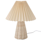 Pleated Table Lamp with Remote Control Modern Beige Fabric Shade Rattan Base Nightstand Lamp for Bedside Living Room Home Office Decor