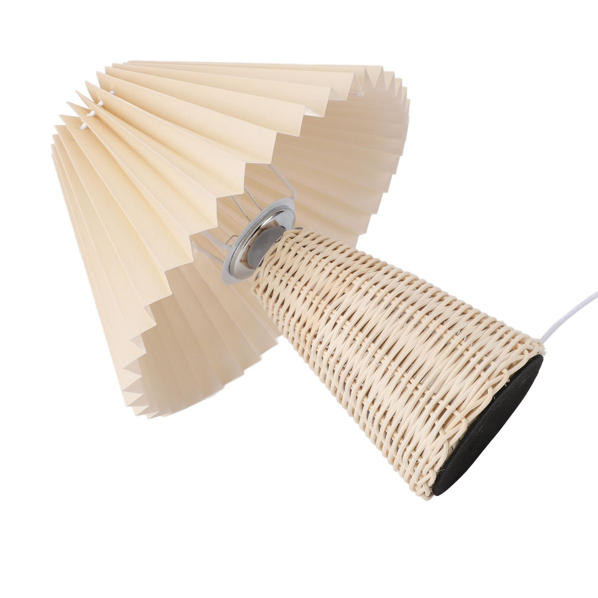 Pleated Table Lamp with Remote Control Modern Beige Fabric Shade Rattan Base Nightstand Lamp for Bedside Living Room Home Office Decor