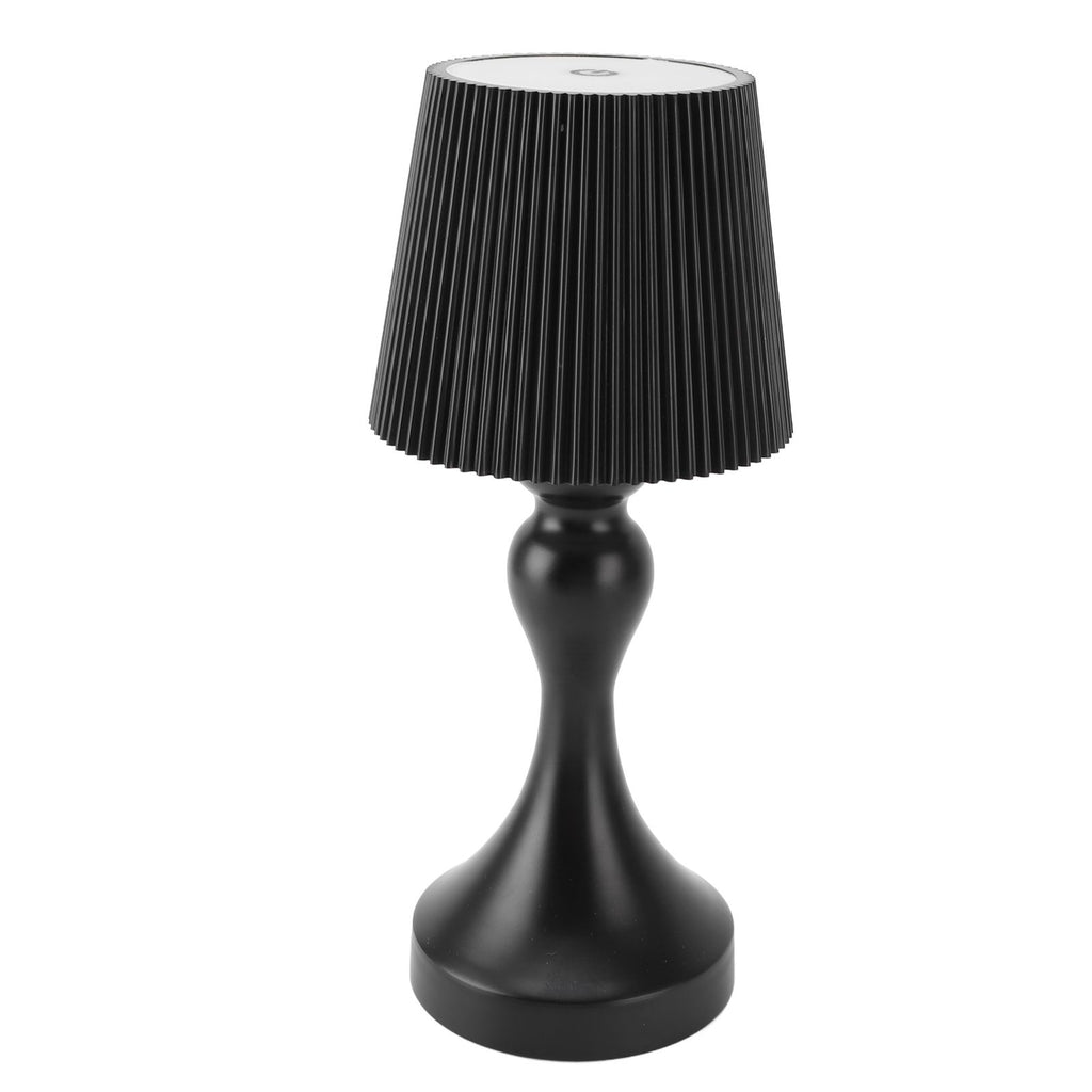 LED Cordless Table Lamp Iron Plastic Pleated Touch Control Stepless Dimmable USB Rechargeable Nightstand Lamp for Bedroom Office Bar Black