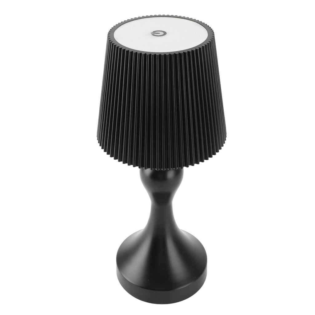 LED Cordless Table Lamp Iron Plastic Pleated Touch Control Stepless Dimmable USB Rechargeable Nightstand Lamp for Bedroom Office Bar Black