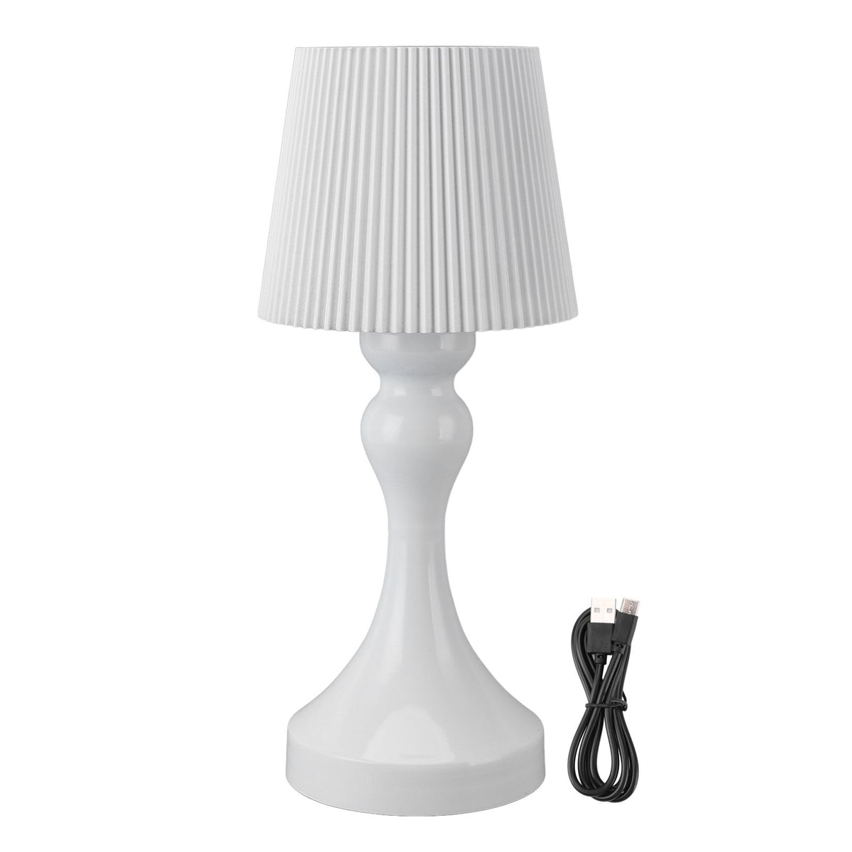 LED Cordless Table Lamp Iron Plastic Pleated Touch Control Stepless Dimmable USB Rechargeable Nightstand Lamp for Bedroom Office Bar White