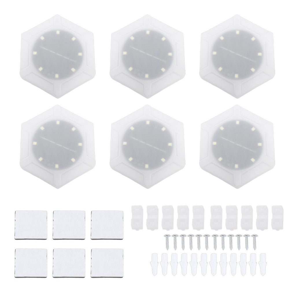 6pcs Hexagon Wall Lights Cordless Light Sensor Rain Proof Solar Powered LED Hexagon Wall Light Panels for Outdoor Balcony Courtyard Decor Warm Light