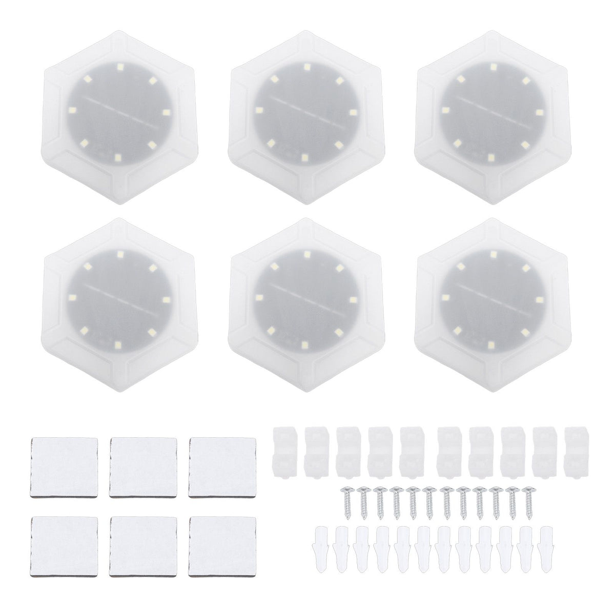 6pcs Hexagon Wall Lights Cordless Light Sensor Rain Proof Solar Powered LED Hexagon Wall Light Panels for Outdoor Balcony Courtyard Decor Warm Light