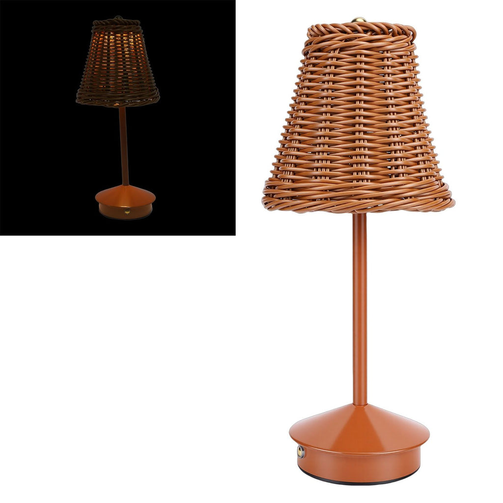 Boho Rattan Table Lamp LED Rechargeable Reading Light 3 Color Touch Control Dimmable Bedside Lamp for Living Room Bedroom Office Home Outdoor