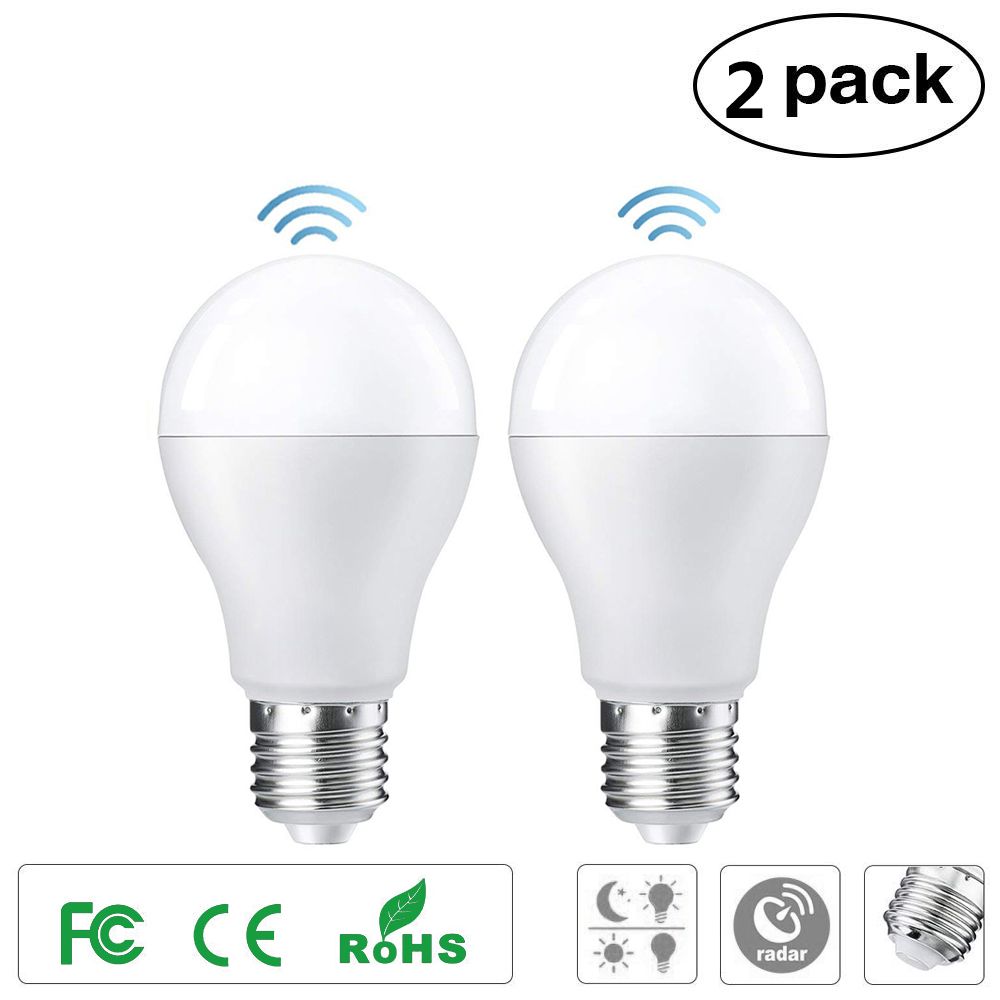 2PCS/lot E27 LED Light Bulb with Motion Sensor Smart Light Radar Sensor 7W (replaces 50 W Sensor Bulb Energy Saving Lamp for Stairs/Garden Balcony Garage Lounge Hallway Cellar Outlet White [Energy Class A+]