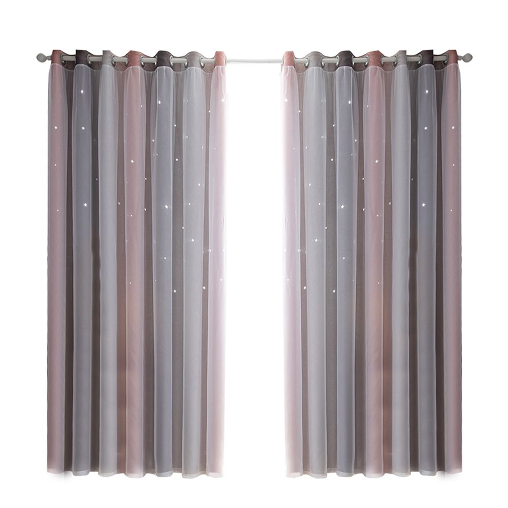 Star Curtains Stars Blackout Curtains for Kids Girls Bedroom Living Room Colorful Double Layer Star Window Curtains, 2 Panels (40''W x 52''L，Grey)