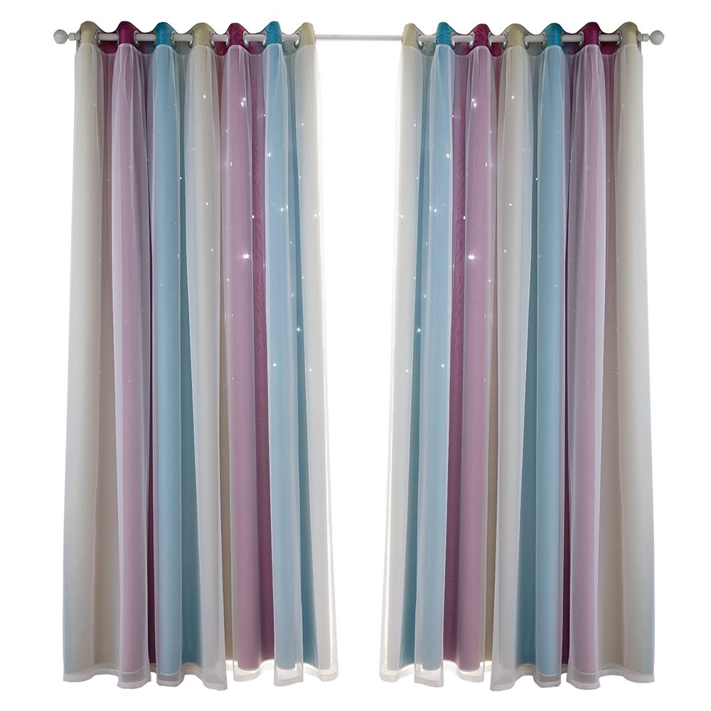 Star Curtains Stars Blackout Curtains for Kids Girls Bedroom Living Room Colorful Double Layer Star Window Curtains, 2 Panels (53''W x 85''L，Purple)